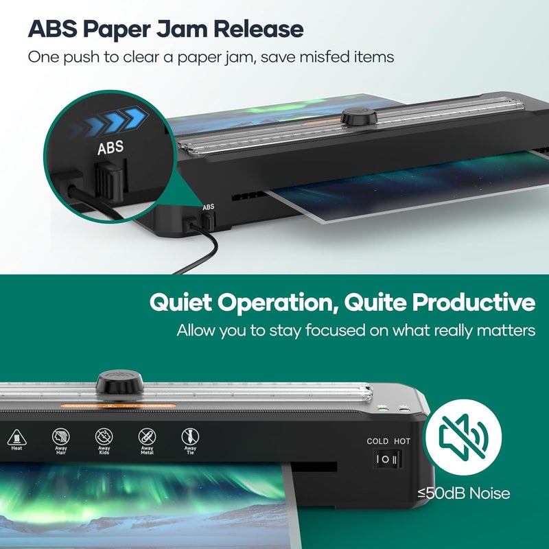 Assark Laminator Machine 13-Inch,A3 Laminator Thermal with10 Laminating Sheets,Cold with Paper Trimmer Corner Rounder, High-Speed Jam-Free, Low-Noise Laminating Machine(Black) - Image 5